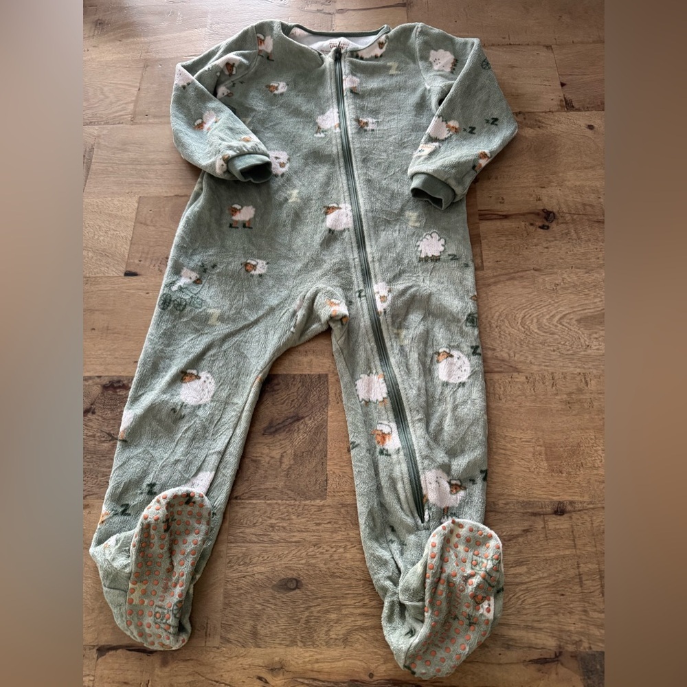 Souris Mini terrycloth Cozy Green Sheep Print Kids One Piece pyjama size 18-24